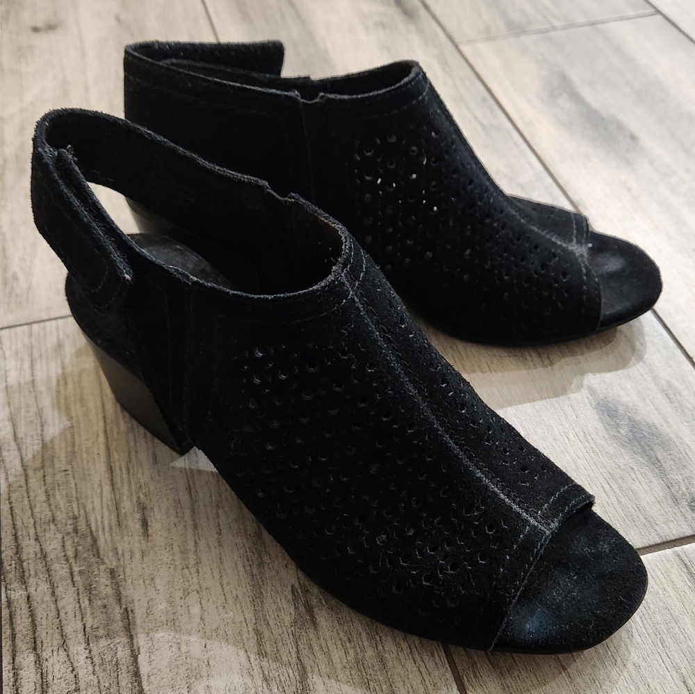 LENORA Black Suede Open Toe Slingback Heel Sandals Women’s 8M